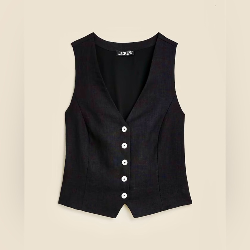 NWOT J.Crew women’s black slim-fit linen vest sz 2